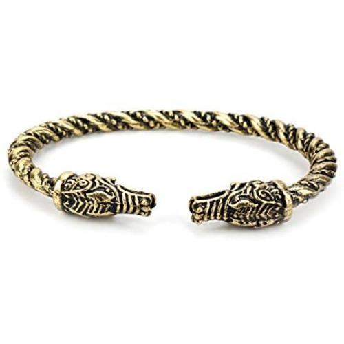 SNOWLIN Men & Women Double Head Tiger Double Head Wolf Cuff Bracelet Viking Arm Ring Pagan Gothic Pewter Bracelet Adjustable Men & Women Jewelry