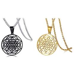 MPRAINBOW Gold Stainless Steel Gold Sri Yantra Sri Chakra Sacred Geometry Talisman Pendant Necklace