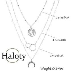Haloty Boho Moon Pendant Necklaces Silver Dainty Map Circle Beaded Necklace Chain Jewelry for Women and Girls