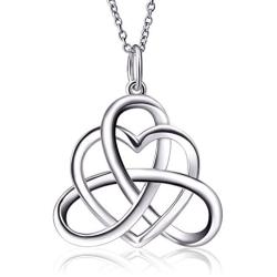 925 Sterling Silver Good Luck Irish Triangle Celtic Knot Heart Vintage Pendant Necklace, Box Chain 18''