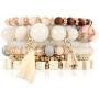 RIAH FASHION Multi Layer Versatile Statement Bracelets - Stackable Beaded Strand Stretch Bangles Sparkly Crystal, Wood Bead, Tassel Charm Pendant