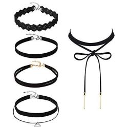 Mudder 5 Pieces Black Velvet Choker Necklaces Stretch Tattoo Choker Elastic Tassel Necklaces