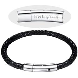 FOCALOOK Free Customized,Waterproof Soft Comfortable Braided Rope Leather Bracelet, Black/Brown, for Men/Women, Fathers Day Unique Gift, 18/20/22CM(with Gift Box)