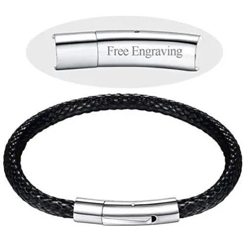 FOCALOOK Free Customized,Waterproof Soft Comfortable Braided Rope Leather Bracelet, Black/Brown, for Men/Women, Fathers Day Unique Gift, 18/20/22CM(with Gift Box) FOCALOOK Free Customized,Waterproof Soft Comfortable Braided Rope Leather Bracelet, Black/Brown, for Men/Women, Fathers Day Unique Gift, 18/20/22CM(with Gift Box)