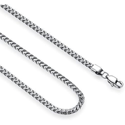 Reve Jewelry 3mm Stainless Steel Franco Chain Necklace for Men and Women, 20-30 Inches