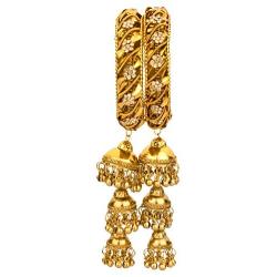 Efulgenz Boho Vintage Antique Gypsy Tribal Indian Oxidized Gold Plated Bell Jhumki Charm Bracelet Bangle Set Jewelry