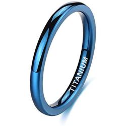 TIGRADE 2mm 4mm Titanium Ring Blue/ Rose Gold Plain Dome High Polished Wedding Band Comfort Fit Size 3-13.5