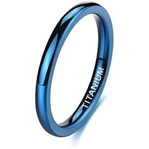 TIGRADE 2mm 4mm Titanium Ring Blue/ Rose Gold Plain Dome High Polished Wedding Band Comfort Fit Size 3-13.5