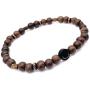 Mens Calming Wood and Brass Stretch Bead Bracelet Handcrafted in USA - Brown