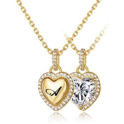 KissYan Tiny Heart Initial Necklace, 14K Gold Plated Cubic Zirconia Dainty Letter Double-Sided Pendant Necklace Alphabet A-Z Fashion Jewelry Gift for Women Girls