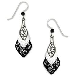 Adajio By Sienna Sky Lake Black Gray 3 part Necktie Silver-tone Overlay Earrings 7374