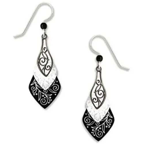 Adajio By Sienna Sky Lake Black Gray 3 part Necktie Silver-tone Overlay Earrings 7374 Adajio By Sienna Sky Lake Black Gray 3 part Necktie Silver-tone Overlay Earrings 7374
