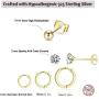 GULICX 3 Pairs Sterling Silver Small Hoop Stud Earrings Cubic Zirconia Cuff Earrings, Tiny Cartilage Huggie Hoop Sleeper Earrings Ball Earrings Piercing Jewellery for Women Girls