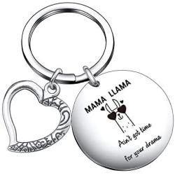 Funny Mama Llama Charm Keychain, Mama Llama Ain’t Got Time for Your Drama for Moms Friends Christmas Birthday Gift