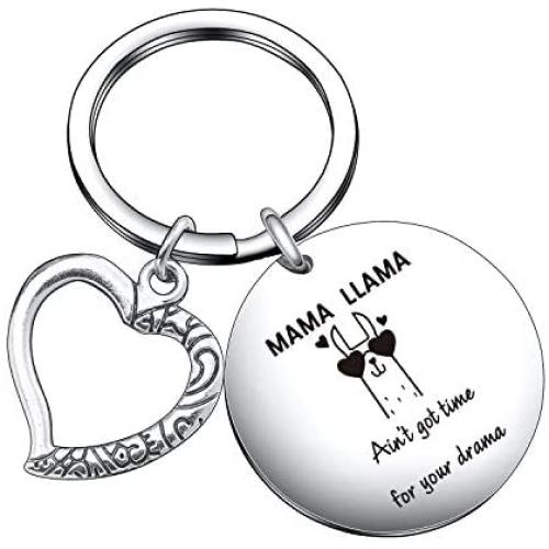 Funny Mama Llama Charm Keychain, Mama Llama Ain’t Got Time for Your Drama for Moms Friends Christmas Birthday Gift