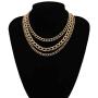 Pingyongchang Metal Gold Silver Color Thick Chunky Choker Chain Multi Layered Adjustable Length Necklace Exaggeration Oval Cuban Collar Statement Clavicle Necklace for Women Men Party Gifts Jewelry