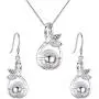 EleQueen 925 Sterling Silver CZ Cream Freshwater Cultured Pearl Leaf Bridal Necklace Hook Earrings Set Clear