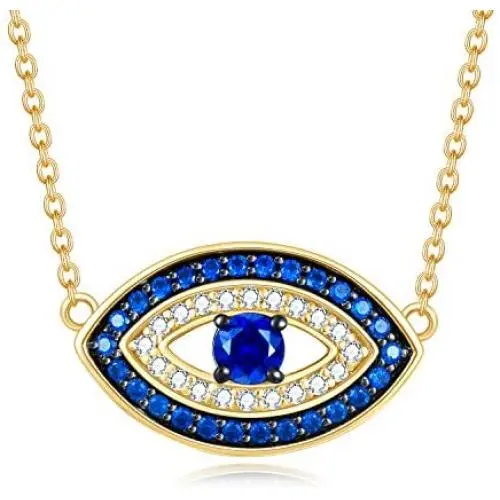 FANCIME Valentines Day Gift Sterling Silver Gold Evil Eye Necklace Cubic Zirconia Simulated Diamond Pendant Necklace Fine Jewelry for Women Girls 16 + 2 inch Extender