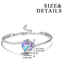 AOBOCO I Love You Jewelry - Sterling Silver Blue Purple Love Heart Bangle Bracelet Embellished with Crystals from Austria, Fine Anniversary Birthday Jewelry Gifts for Women