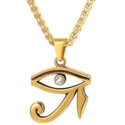 U7 Ancient Egyption Jewelry Stainless Steel 18K Gold Plated Eye of Horus Necklace, Ankh Cross Pendant, Men Women Fashion Jewelry with Chain 22 Inch, Custom Engravable