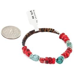 $80Tag Certified Navajo Turquoise Coral Native Adjustable Wrap Bracelet 12742-1 Made by Loma Siiva