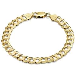 Amberta Plated on 925 Sterling Silver Bracelet - Various Styles - 8 mm Thick - Flat Cuban Curb Chain for Men - Length 8 Inch