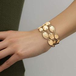 CATHERINE MALANDRINO Three Layer Textured Flat Oval Yellow Gold-Tone 7'' Chain Toggle Bracelet for Women