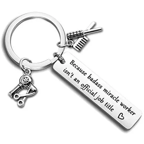 WUSUANED Hair Stylist Gift Because Badass Miracle Worker Isnt an Official Job Title Keychain Hairdresser Jewelry Gift for Hairdresser Hair Cutter Barber WUSUANED Hair Stylist Gift Because Badass Miracle Worker Isnt an Official Job Title Keychain Hairdresser Jewelry Gift for Hairdresser Hair Cutter Barber