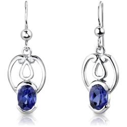 Peora Created Blue Sapphire Earrings Pendant Necklace Jewelry Set in Sterling Silver, Dainty Design, Oval Shape, 2.25 Carats total, with 18 inch Chain