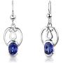 Peora Created Blue Sapphire Earrings Pendant Necklace Jewelry Set in Sterling Silver, Dainty Design, Oval Shape, 2.25 Carats total, with 18 inch Chain