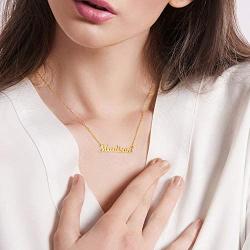 Ldurian Name Necklace Personalized, Customized Name Plate Necklace,14K Gold Plated Personalized Dainty Name Necklace for Women Girl, Birthday Jewelry Gift for Women