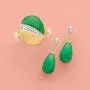 Ross-Simons Jade Teardrop Earrings With Diamond Accents in 14kt Yellow Gold