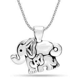 LeCalla Sterling Silver Jewelry Elephant Charm Pendant with Chain for Women