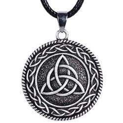 HAQUIL Celtic Knot Triquetra Necklace, PU Leather Cord