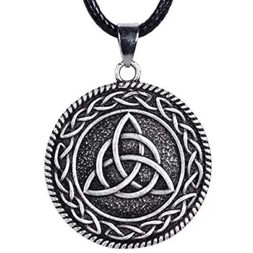 HAQUIL Celtic Knot Triquetra Necklace, PU Leather Cord