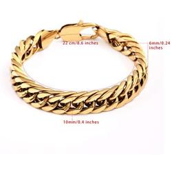 BUNSIKUNG Jewelry Mens 14K Gold Plated 316L Stainless Steel Link Chain Miami Cuban Bracelet