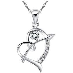 Uloveido White Gold Plated Arrow Heart Pendant Necklace for Women Girls with Purple White Cubic Zirconia N662
