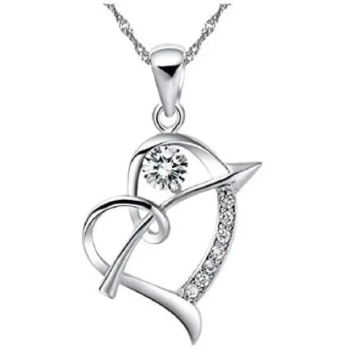 Uloveido White Gold Plated Arrow Heart Pendant Necklace for Women Girls with Purple White Cubic Zirconia N662
