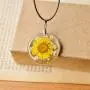 Jeni-Sely Handmade Real Dry Pressed Sunflower Round Resin Leather Necklace