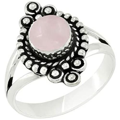 Sterling Silver Plated Genuine Gemstone Round Shape Handmade Solitaire Rings