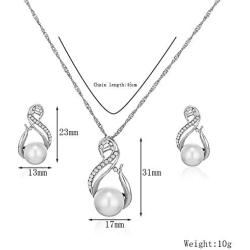 Womens Pearl Necklace Earrings Jewelry Set Shiny Crystal Pearls Necklace Dangle Earrings Jewelry Formal Dress Accessory for Bridesmaids & Brides Anniversary Wedding Party Jewelry Gifts