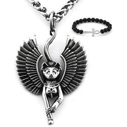 Gungneer Ancient Egyptian Goddess Egypt Sphinx Black Cat Pendant Stainless Steel Necklace Protection Amulet Keel Chain