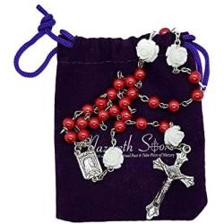 Nazareth Store Catholic Red Pearl Beads Rosary Jerusalem Necklace Our Rose Lourdes Medal & Cross NS