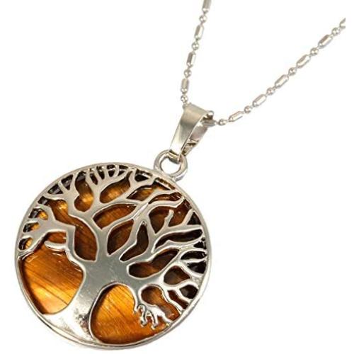 Nupuyai Tree of Life Stone Pendant Necklace for Unisex, Pendants with Chain 19.5'' Chakra Jewelry