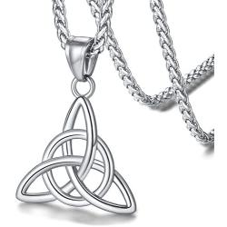 FaithHeart Triangle Celtic Knot Necklace Stainless Steel Vintage Irish Pendant Jewelry for Men Women with 24 Inch Chain (Silver/Gold)