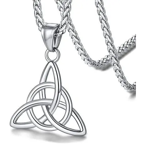 FaithHeart Triangle Celtic Knot Necklace Stainless Steel Vintage Irish Pendant Jewelry for Men Women with 24 Inch Chain (Silver/Gold)