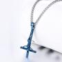 U7 Ion-Plating Blue Upside Down Crucifix Cross Pendant Satanic Jewelry Inverted Cross Necklace with 3mm Rope Chain 24''
