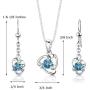 Swiss Blue Topaz Pendant Earrings Necklace Set Sterling Silver 2.50 Carats