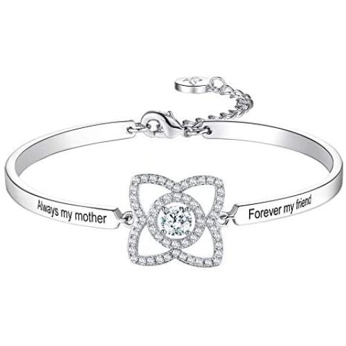 Aihitero Christmas Day Mom Bracelets Gifts, Always My Mother Forever My Friend Love Bangle, Fashion Jewelry for Women, Her Birthday Anniversary Thanksgiving Xmas Presents from Daughter and Son