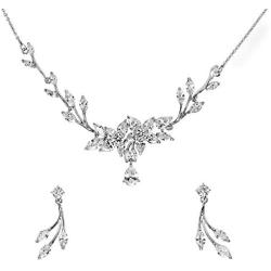 Faship Gorgeous CZ Crystal Floral Necklace Earrings Set